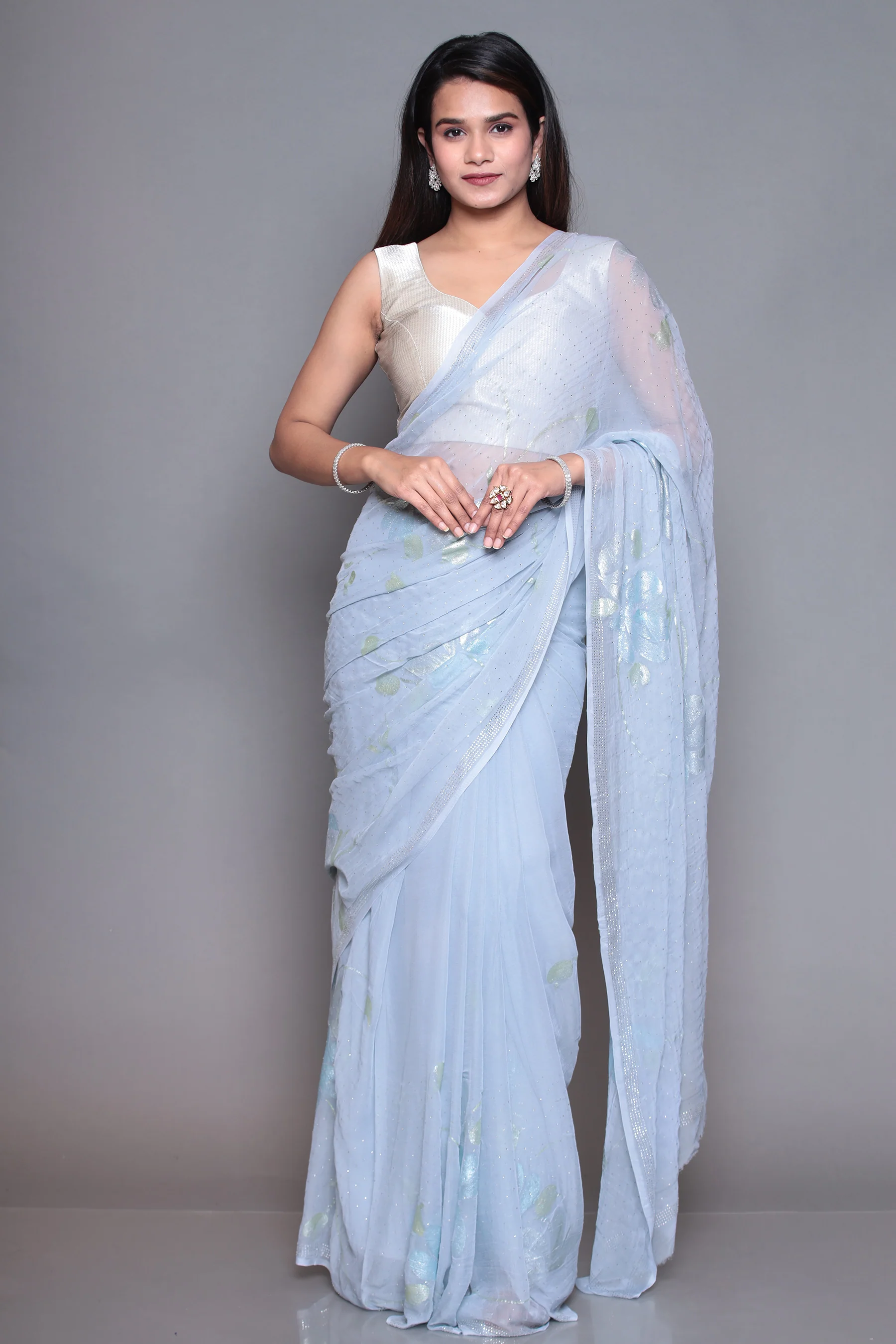 Printed Chiffon Saree with Swarovski work